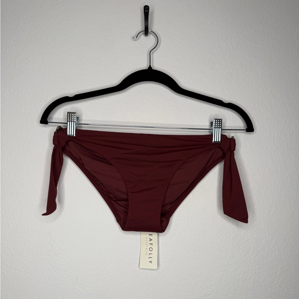 Seafolly Ring Side Hipster Bikini Bottom Plum High Cut Tie Detail Size 8 NWT
